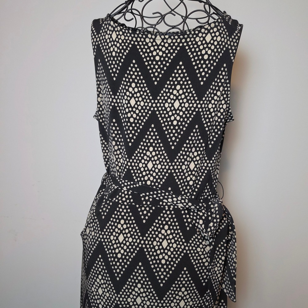 Ann Taylor Geometric Diamond Dot Print Sleeveless Belted Sheath Dress Size 10 - Picture 2 of 11
